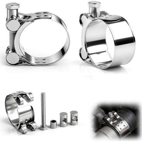 Colliers de serrage en acier inoxydable lot de 8 pièces colliers à boulon articulé colliers de serrage pour tuyaux de 26 à 28 mm adaptés aux tuyaux d'échappement et aux tuyaux d'eau de motos (1/5)