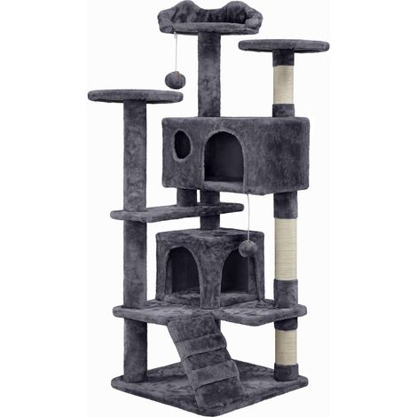 Yaheetech – Arbre à chat 139 cm avec 2 niches et 3 plateformes – Colonnes en sisal pour griffades – Corde de jeu incluse – Capacité 20 kg