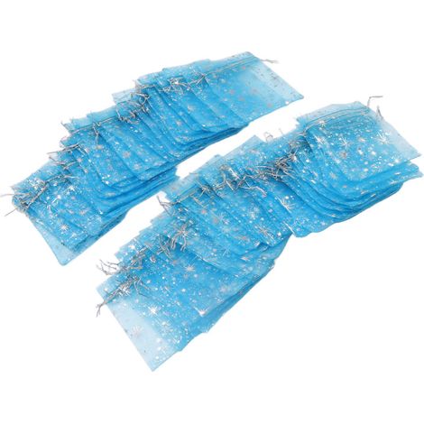 50PCS Drawstring Sheer Mesh Bag Exquisite Star Pattern Transparent Gift Bags for Wedding Church (1/5)
