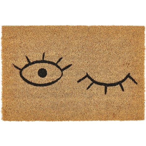 Felpudo moderno de interior 40 x 60 cm motivo ojos reverso de PVC antideslizante fibra de coco natural Tapulao