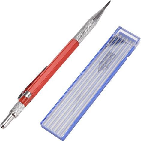 Lápiz de soldador con 12 recambios plateados ranurados, marcadores metálicos para soldadura mecánica y fabricación, color rojo. (1/4)