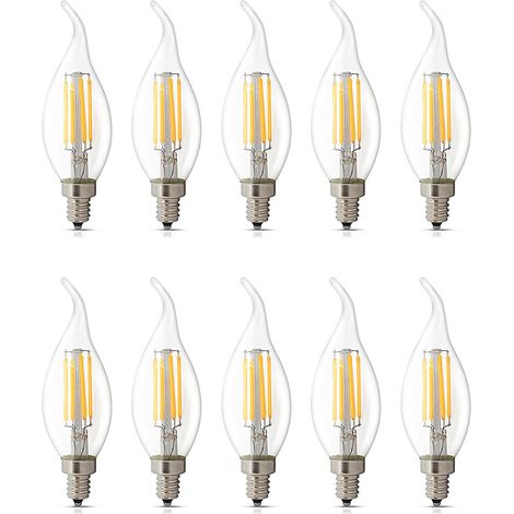 Lot de 10 ampoules LED E14 à intensité variable 4 W, Blanc chaud 2700 K, C35 forme de flamme à pointe inclinée, ampoules LED vintage pour lustre, équivalent à une ampoule halogène candélabre