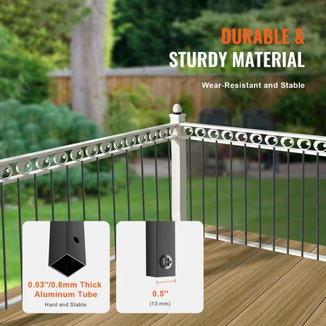 Rampe escalier barreaux aluminium 44 x 0.5 po carrés, 11 tiges crémaillère avec vis, noir mat revêtu poudre, creux droit (1/5)