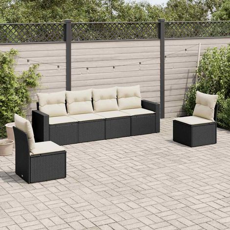 Teenpull – 6-tlg. Garten-Sofagarnitur mit Kissen Schwarz Poly Rattan (1/3)