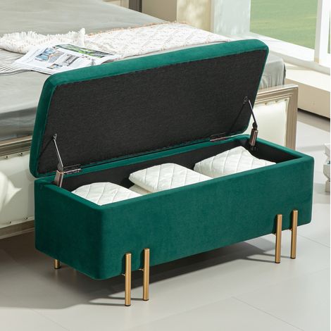 Banco baúl tapizado con almacenaje 100 x 40 x 42 cm en poliéster verde DESVIAE (1/5)