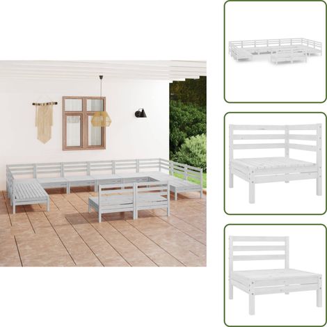 Salon de jardin 12 pcs Blanc Bois de pin massif - Salon De Jardin - Mobilier De Jardin - Ensemble De Salon - Meubles De Jardin En Bois - Set De Chaises Longues (1/5)