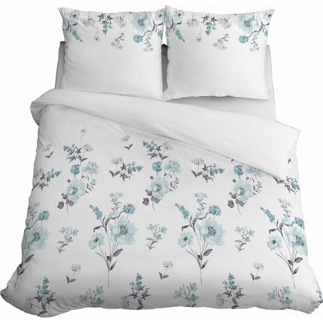 Parure de lit en satin 220x200 cm, motif fleurs vertes (1/5)