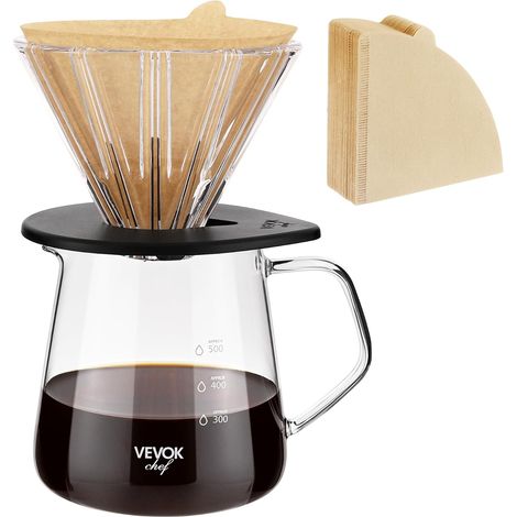 Ensemble cafetière à dépression, carafe en verre borosilicate de 59 cl et filtre à café en verre avec 100 filtres coniques en papier, cafetière manuelle pour la maison et le camping (1/5)