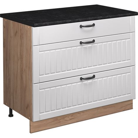 Mobiletto base per cucina Fame-Line, Bianco rustico/Rovere dorato, 100 cm, PL Antracite, Vicco (1/5)