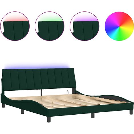 Lit double - lit simple - Cadre de lit avec LED Hanko vert foncé 180x200 cm velours fr5174 - Maison La Vie (1/5)