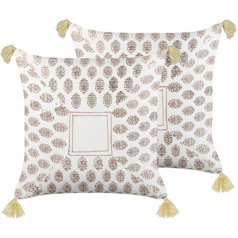 Conjunto de 2 cojines de algodón blanco rosa verde amarillo 45 x 45 cm Setosa (1/5)
