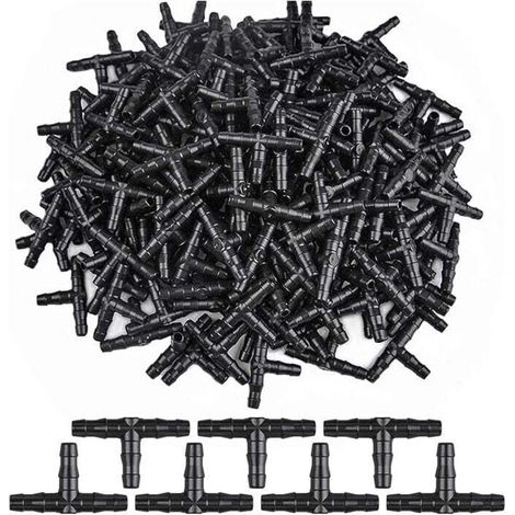 100 pièces connecteurs barbelés irrigation goutte à goutte, 1/4 "tuyau de té barbelé universel, convient au système de jardin d'arrosage tuyau goutte à goutte 1/4" 4/7 T 4/7 mm (1/5)