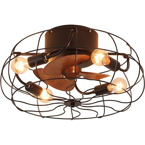 Ventilateur Plafonnier LED Rétro Industriel avec Télécommande, Design Invisible Compact, Ventilateur de Plafond avec Lampe pour Salon Chambre Bureau (1/5)