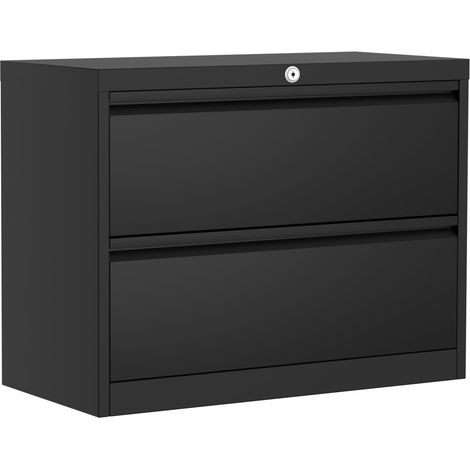 Armoire de classement latérale à 2 tiroirs avec serrure – Métal robuste – Pour dossiers lettre/légal/A4 – Sécurité et gain de place – Idéale bureau à domicile, noir