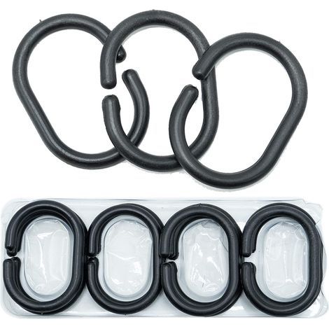 Lot de 12 anneaux coulissants en plastique noir pour rideau de douche (1/5)