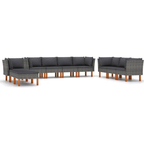 Maison Exclusive - Set Divani da Giardino 10 pz con Cuscini in Polyrattan Grigio (1/5)