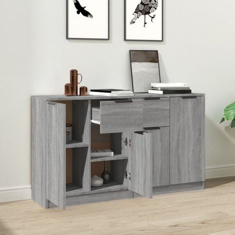Ensemble de 2 Buffets Bas de Cuisine - Style Sonoma Gris, Meuble Rangement avec Étagères et Portes, 60x30x70 cm, Bois d'Ingénierie Robuste (1/5)