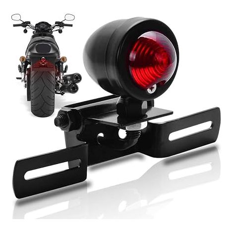 Moto Feu arrière Frein Stop Feu de jour Rouge 12 V avec support de plaque d'immatriculation Noir pour Bobber Chopper Cruiser Dyna Glide Sportster (1/5)