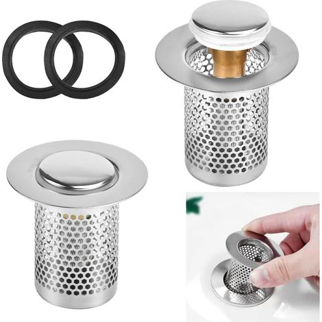 2 Filtres Evier Inox Maille avec Noyau Laiton Attrape Cheveux (1/5)