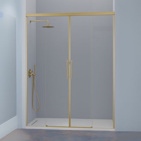 KASSANDRA URBAN Mampara Frente de Ducha 2 Fijos + 2 Puertas Correderas Oro Cepillado Transparente - Medida: 156-160 cm - ref: UR1003616S200156 (1/2)