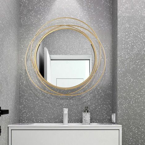 Miroir mural rond en fer, cadre décoratif, miroir mural pour salon, chambre, bureau, décoration intérieure (1/5)