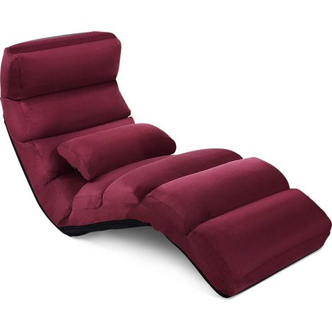 Goplus – Fauteuil de sol inclinable 90°-180° – Cadre en fer – Coussin en éponge et daim – Dimensions 175x55x20 cm – Pliable et léger 7,65 kg (1/5)