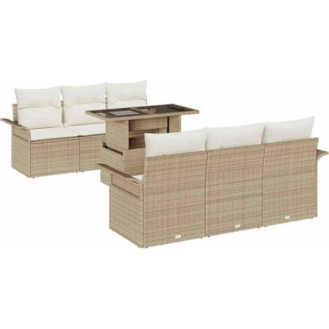 Garden Sofa Set with Cushion 7 pcs Beige Poly Rattan vidaXL (1/5)