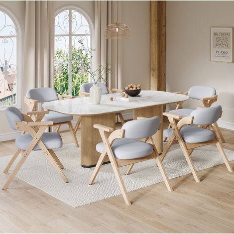 Sedia da pranzo pieghevole 64,5x67,5x76 cm in legno e lino grigio FloraGrace (1/5)