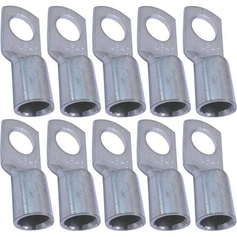 Lot de 10 Cosses Electriques à Oeillet Tubulaire - Oeil - Ø8mm - Non Isolées - pour Conducteur 25mm² - Connecteur de Fil Electrique - Serrage - Couleur Argent (1/3)