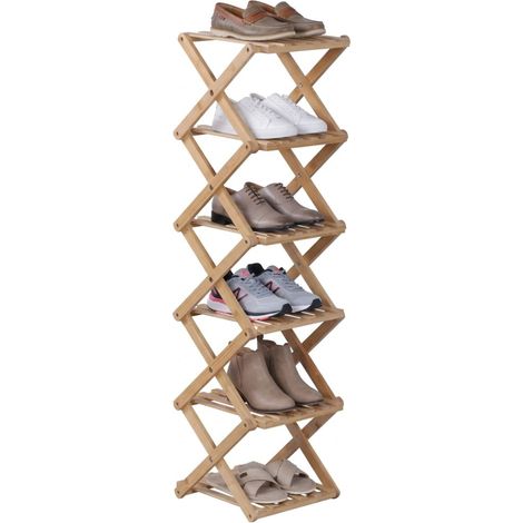 Relaxdays shoe rack, 6-tier folding rack for hallway & bedroom, H x W x D 105 x 28 x 28 cm, bamboo, natural
