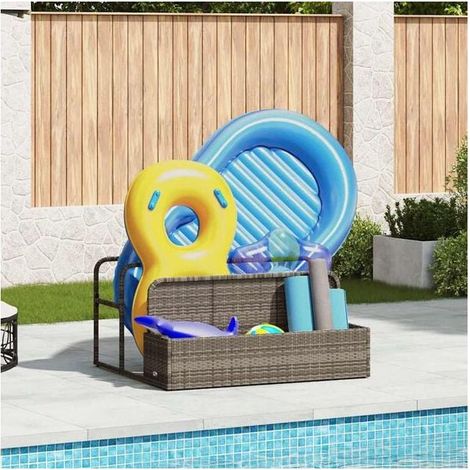 Support de rangement pour matelas de piscine gonflable, gris, 110 x 100 x 57 cm, résine tissée. (1/5)
