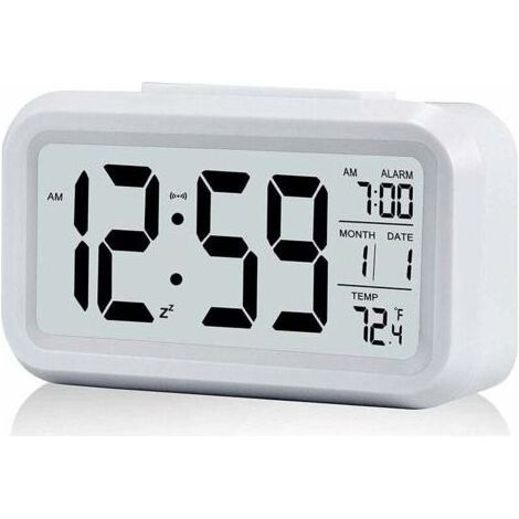 Digitaler Wecker von PA, geräuschloser, batteriebetriebener Digitalwecker, geeignet für Kinder und Erwachsene, großes LED-Display, Temperaturanzeige, Kalender (Weiß). (1/4)
