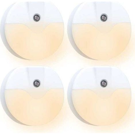 (Jeu de 4, lumière chaude) Ampoules LED rondes pour la nuit, branchables, prêtes à l'emploi, sensibles à la lumière, adaptées aux chambres et salles de séjour. (1/5)