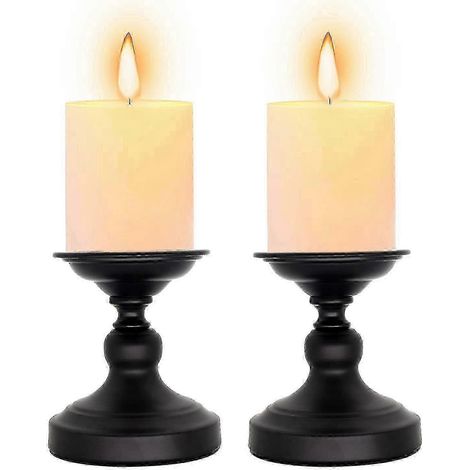 Bougeoir colonne en métal noir mat - Lot de 2 bougeoirs, idéal pour décorer une table basse. (1/5)