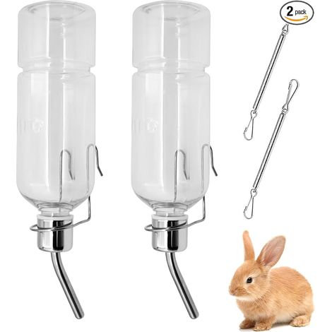 Biberon Lapin, 350ml Abreuvoir avec Support, Suspendus Lapin Deau Distributeur, Rongeurs, Cochons d'Inde, Hamsters (1/5)