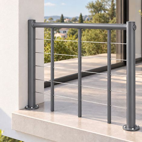 Ringhiera per scala dritta - Grigio - Acciaio termolaccato - Lunghezza 1m - Corrimano in PVC - RE-I-SLM-PVC-G (1/5)