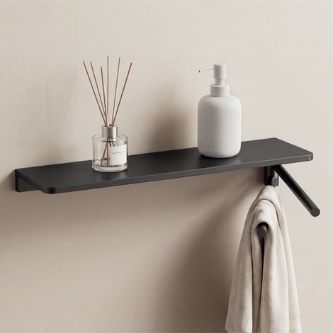 Mai & Mai Duschablage zum Bohren, Duschregal mit 2 Handtuchstangen aus Aluminiumlegierung, Badezimmerablage zur Wandmontage, Badezimmer Organizer 40cm Grau Reglo-19