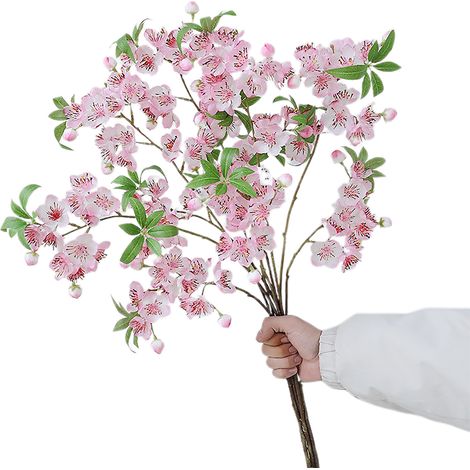 Lot de 3 Branches de Cerisier Artificiel Rose Foncé à Deux Fourches, Décoration Florale Intérieure pour Réception d'Hôtel et Ornement (1/5)