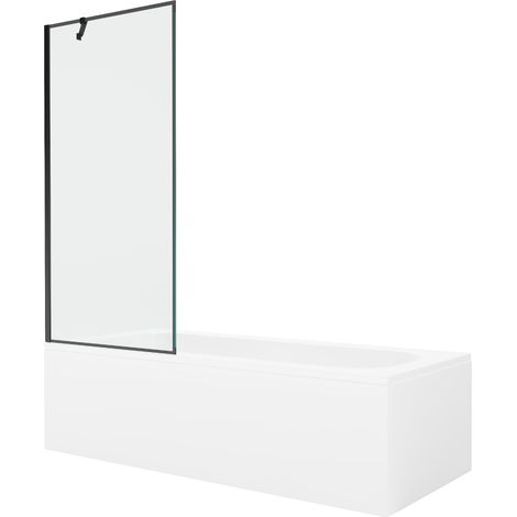 Mexen Vega rechteckige Wanne 150 x 70 cm mit Verkleidung und 1-flügelig 80 cm, schwarzes Muster - 550115070X9508007070