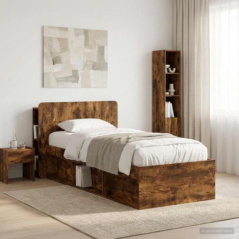 Meuble tête de lit avec rangement en bois d’ingénierie chêne fumé 95 x 18,5 x 80 cm - PANGIVO (1/5)