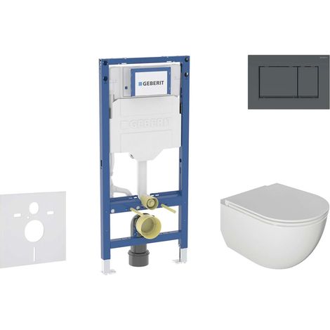 Geberit Duofix - Conjunto de módulo de instalación empotrada, inodoro Oudee y asiento con cierre suave, pulsador Sigma30, negro mate/negro SANI11CA5104B (1/5)