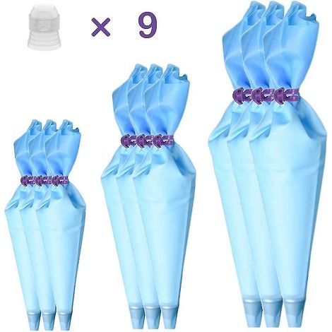 Poches à douille réutilisables Eainbei 2024, lot de 9, en silicone, pour la décoration de gâteaux (27 pièces). (1/5)