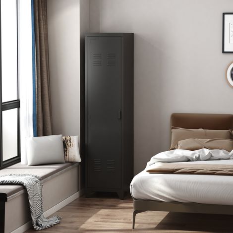 Armoire métallique à une porte de style industriel pour entrée et chambre. 43 x 50 x 180 cm. Noire.