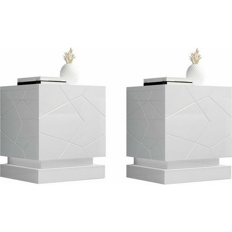 Conjunto de mesitas de noche Linar, Blanco + Blanco brillante, Número de cajones: 0, Número de puertas: 1, 53x46x42cm, MDF