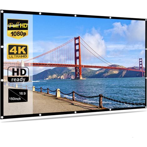 Pantalla de proyección plegable, flexible y sin arrugas, con orificios para colgar, portátil, ideal para reuniones y películas en casa (150 pulgadas, formato 16:9). (1/5)