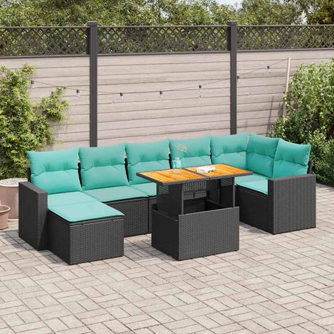 vidaXL Salon de jardin 8 pcs avec coussins noir résine tressée (1/5)