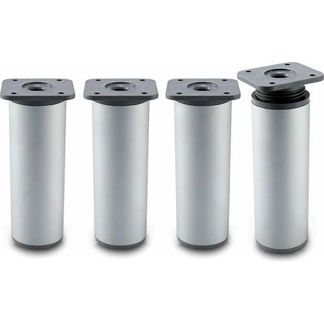 Nazalus-Hot Sale-Möbelbeine Badezimmerschrankbeine 4er-Set Design: Silber Höhe: 20 cm (+2 cm) verstellbar, 8–20 cm optional Runde Form: ø4cm Material: Aluminium (1/3)