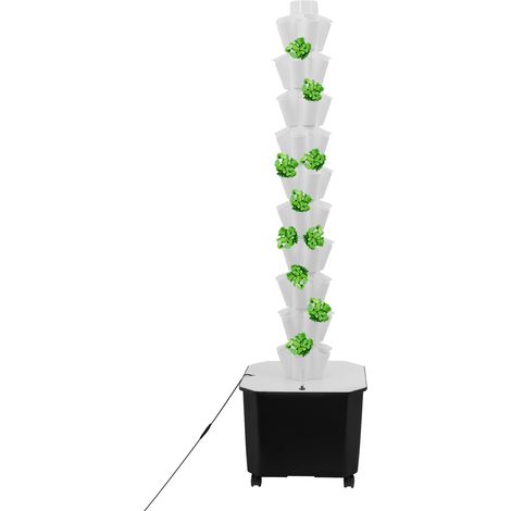 Système de Culture Hydroponique avec Roues, 50 Fentes de Plantation, Tour Hydroponique 10 Niveaux, avec Pompe à eau et Minuterie, pour Herbes, Fruits, Légumes sur Les Balcons Yards Jardins (Blanc) (1/5)