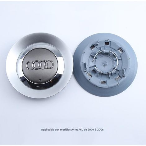 Konkave Radnabenkappe, passend für Audi A6 C5, A4 B7, TT, A8 – Felgenmitte, Radkappe für Autofelgen, Aluminium + ABS-Radzubehör, 4-teiliges Set – Grau mit silbernem Rand