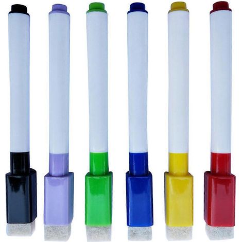 Lot de 6 marqueurs effaçables à sec, pointe fine, mini magnétiques, couleurs vives assorties, réinscriptibles (1/3)